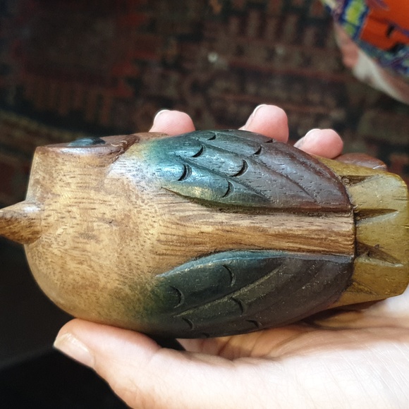 Carved wooden owl decoration 10x6x6cm painted wood carving - Picture 6 of 8